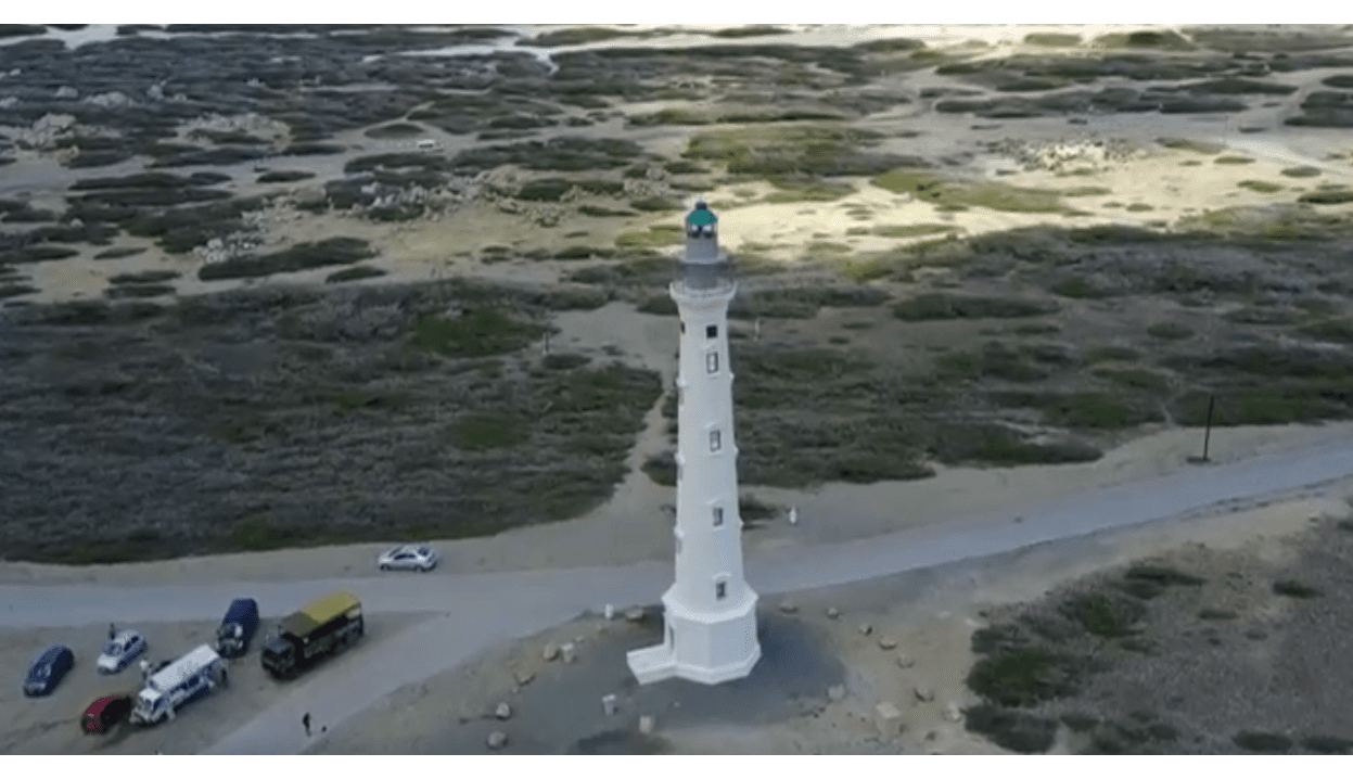 ArubaTV - California Lighthouse aerial view showcasing Aruba landmarks